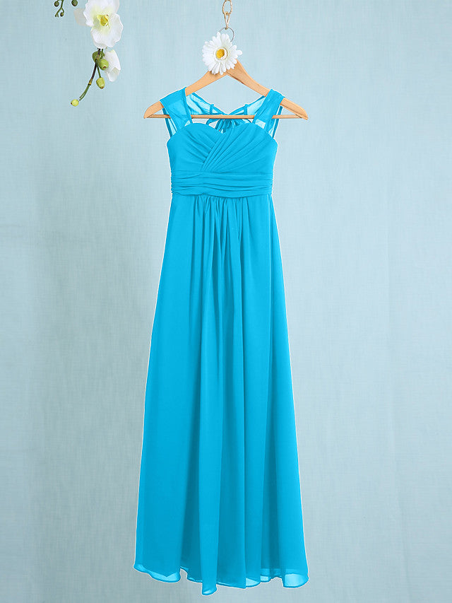 Chiffon Junior Flower Girl Dress with Sheath Column Straps and Ruched Natural Ankle Length