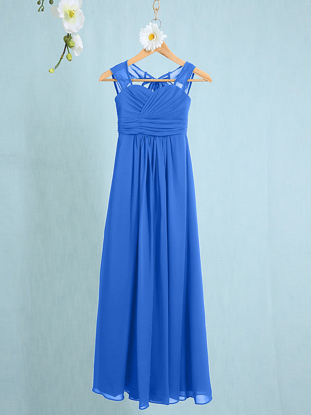 Chiffon Junior Flower Girl Dress with Sheath Column Straps and Ruched Natural Ankle Length