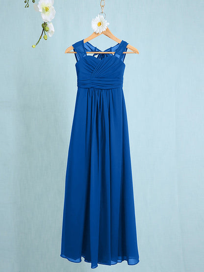 Chiffon Junior Flower Girl Dress with Sheath Column Straps and Ruched Natural Ankle Length