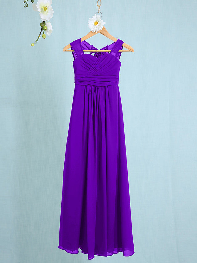 Chiffon Junior Flower Girl Dress with Sheath Column Straps and Ruched Natural Ankle Length
