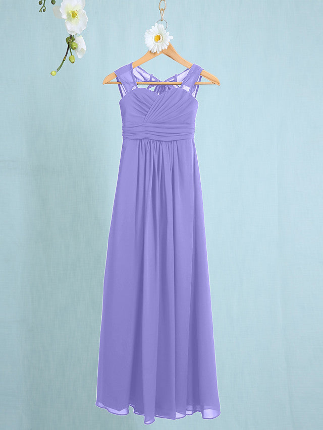 Chiffon Junior Flower Girl Dress with Sheath Column Straps and Ruched Natural Ankle Length