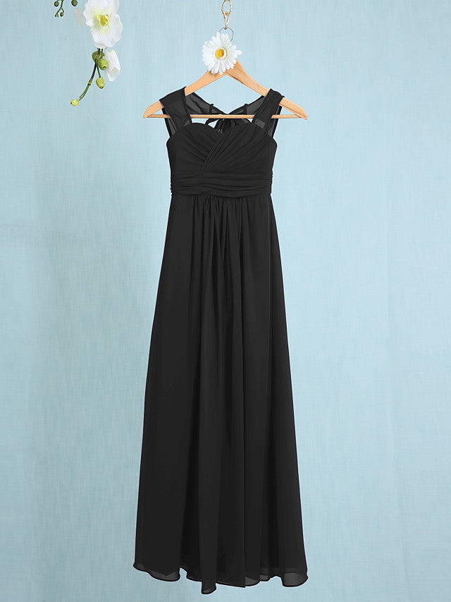 Chiffon Junior Flower Girl Dress with Sheath Column Straps and Ruched Natural Ankle Length