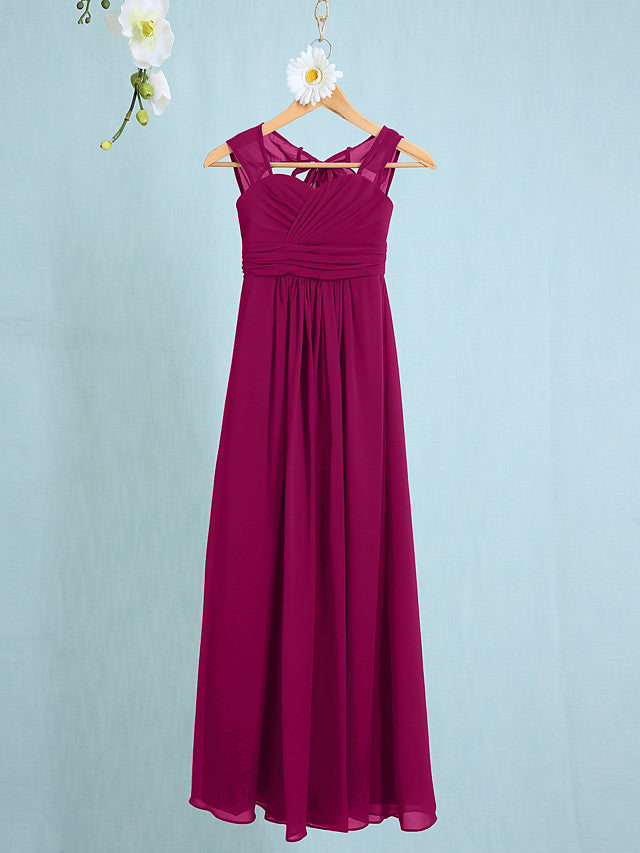 Chiffon Junior Flower Girl Dress with Sheath Column Straps and Ruched Natural Ankle Length