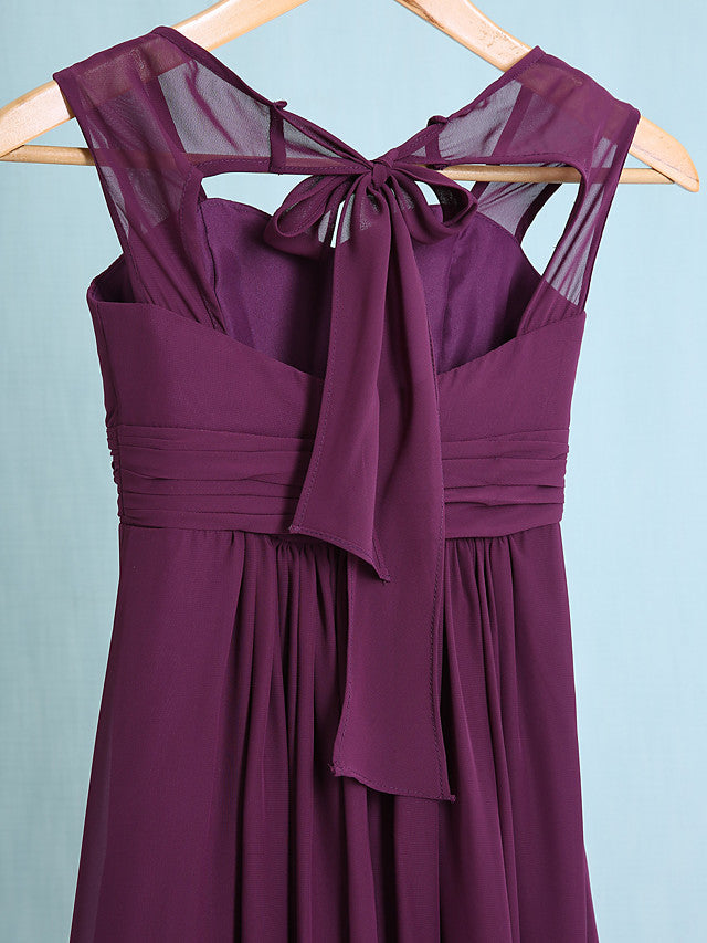 Chiffon Junior Flower Girl Dress with Sheath Column Straps and Ruched Natural Ankle Length