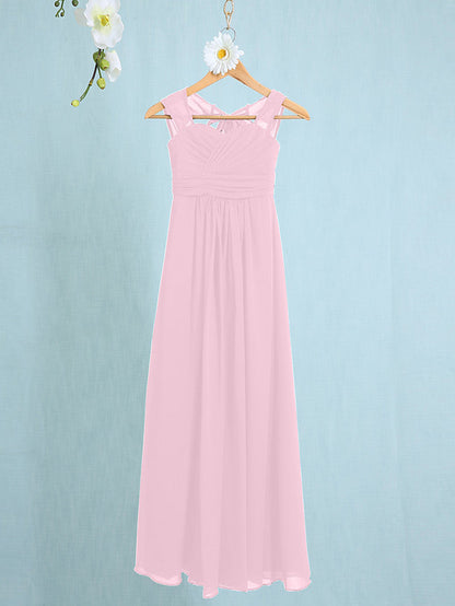 Chiffon Junior Flower Girl Dress with Sheath Column Straps and Ruched Natural Ankle Length