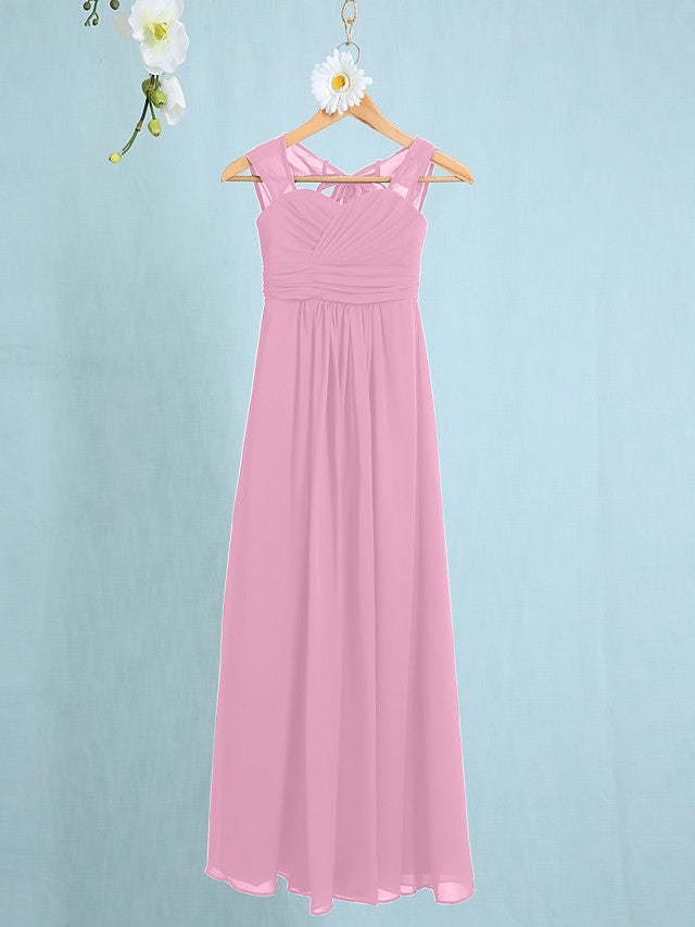 Chiffon Junior Flower Girl Dress with Sheath Column Straps and Ruched Natural Ankle Length