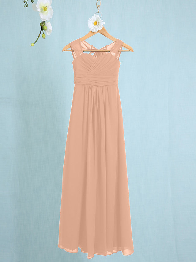Chiffon Junior Flower Girl Dress with Sheath Column Straps and Ruched Natural Ankle Length