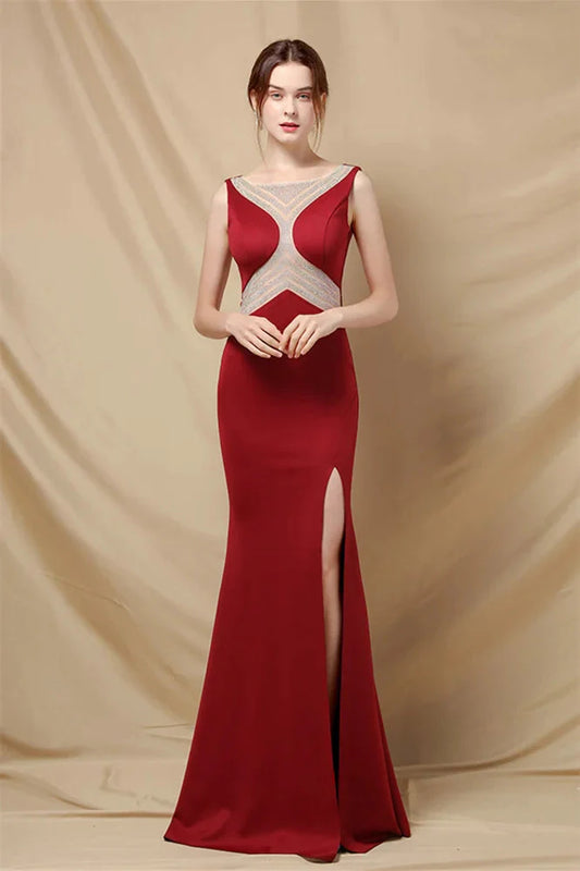 Classy Scoop Sleeveless Evening Prom Dress Mermaid Long With Slit