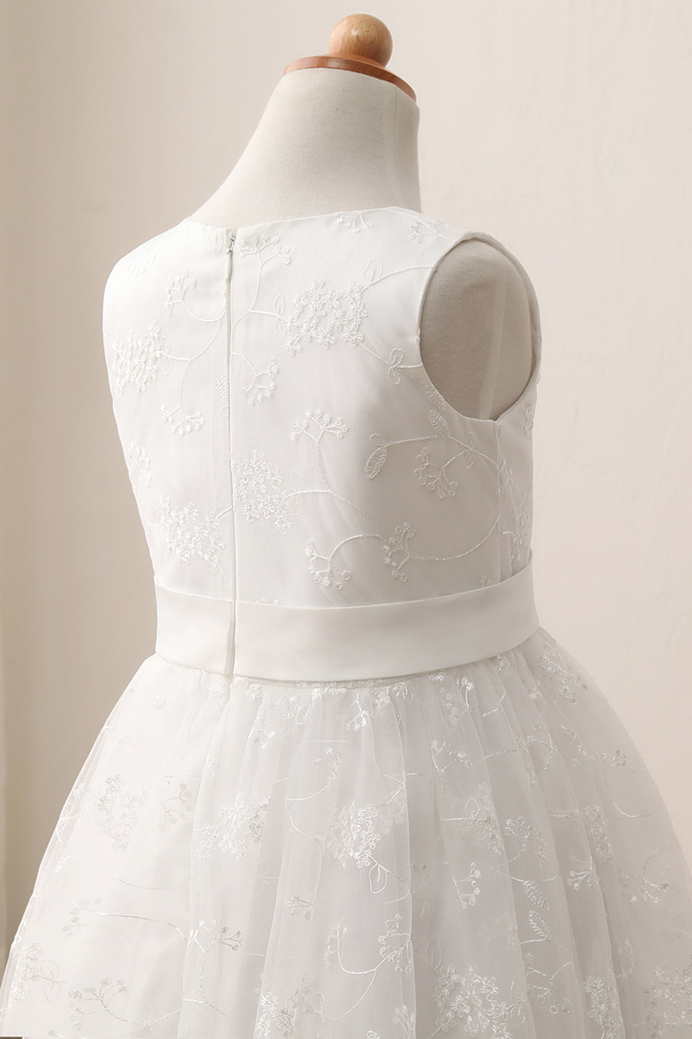 Cute A-line Jewel Sleeveless Floor Length Flower Girl Dress with Lace & Ribbons