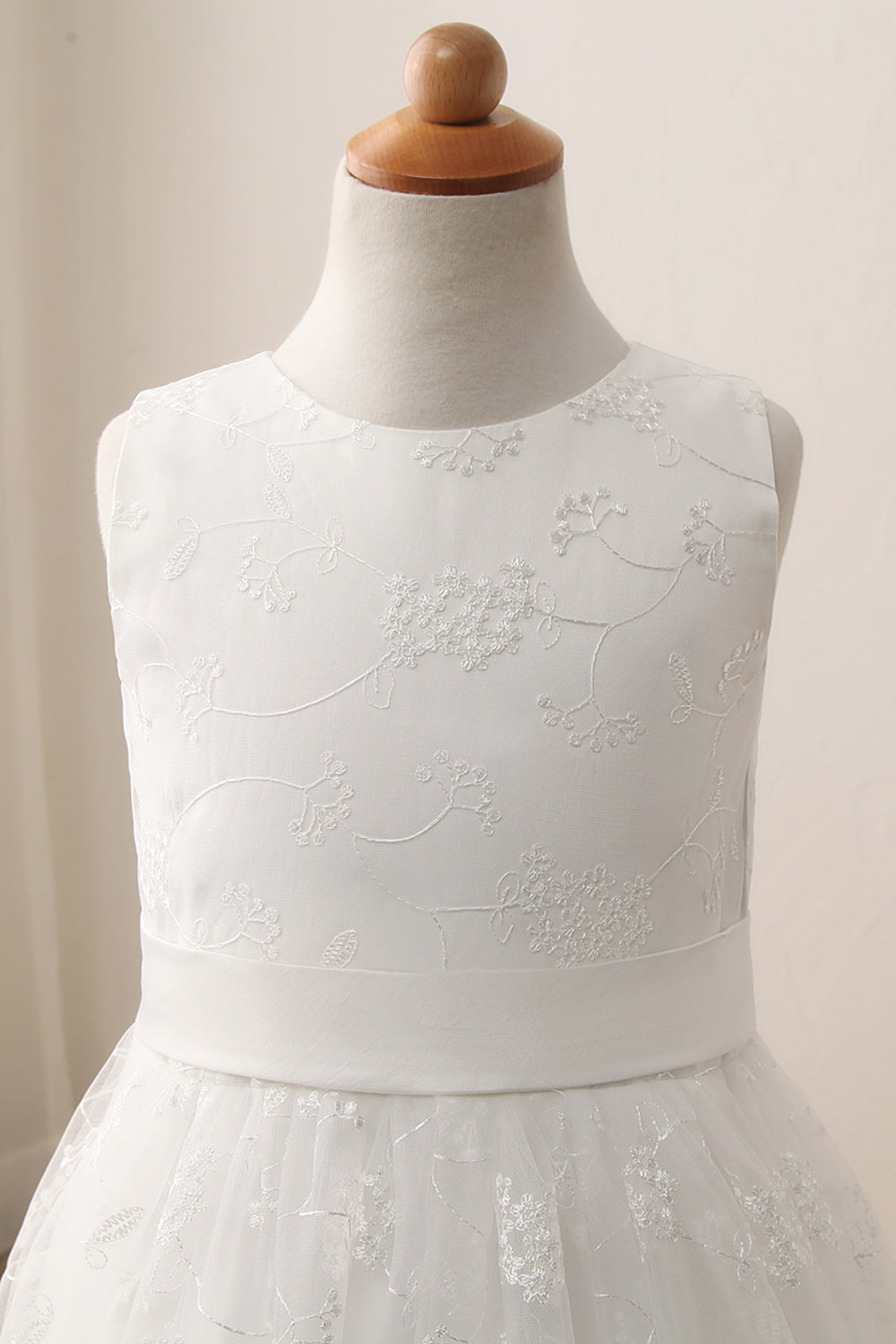 Cute A-line Jewel Sleeveless Floor Length Flower Girl Dress with Lace & Ribbons