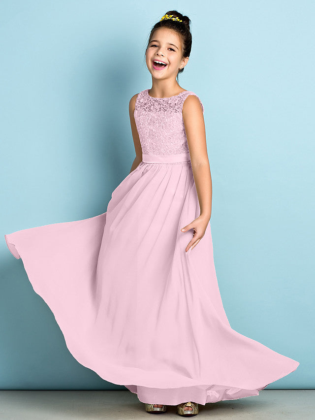 Elegant A-Line Floor Length Lace Junior Bridesmaid Dress
