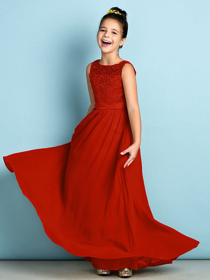 Elegant A-Line Floor Length Lace Junior Bridesmaid Dress