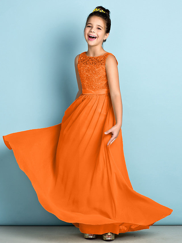 Elegant A-Line Floor Length Lace Junior Bridesmaid Dress