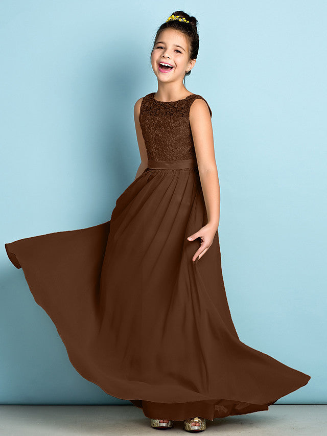 Elegant A-Line Floor Length Lace Junior Bridesmaid Dress