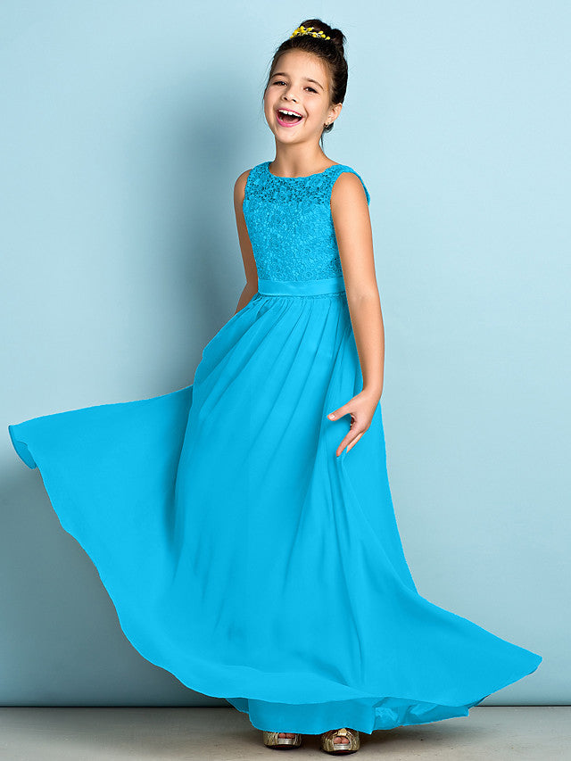 Elegant A-Line Floor Length Lace Junior Bridesmaid Dress