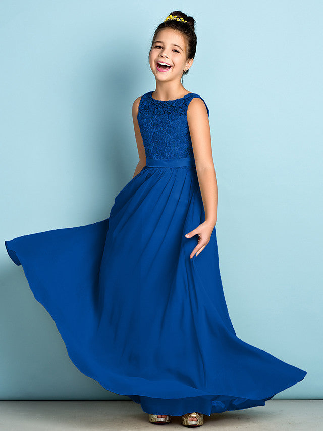 Elegant A-Line Floor Length Lace Junior Bridesmaid Dress