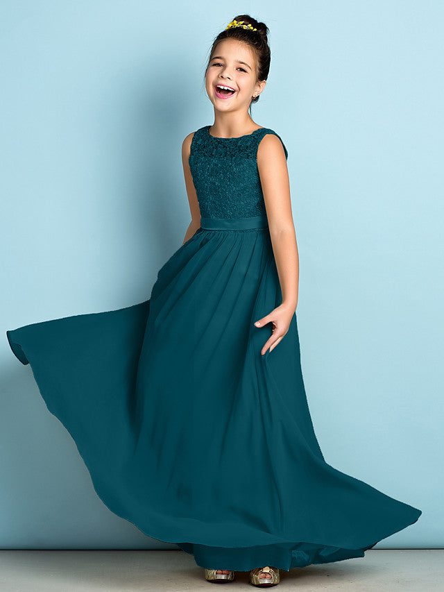 Elegant A-Line Floor Length Lace Junior Bridesmaid Dress