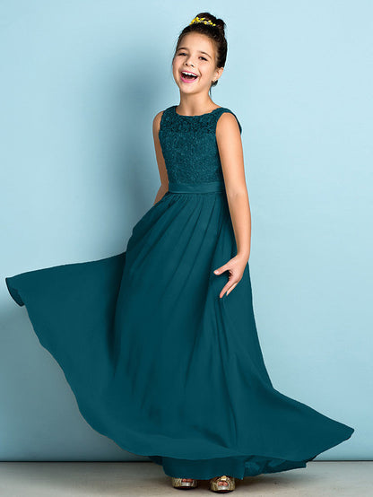 Elegant A-Line Floor Length Lace Junior Bridesmaid Dress