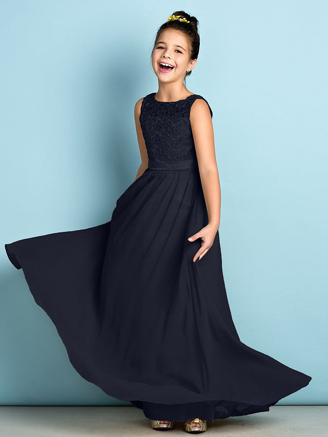 Elegant A-Line Floor Length Lace Junior Bridesmaid Dress
