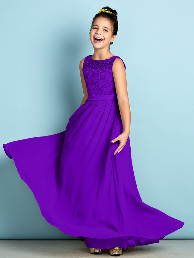 Elegant A-Line Floor Length Lace Junior Bridesmaid Dress