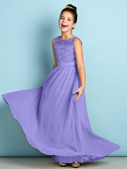 Elegant A-Line Floor Length Lace Junior Bridesmaid Dress