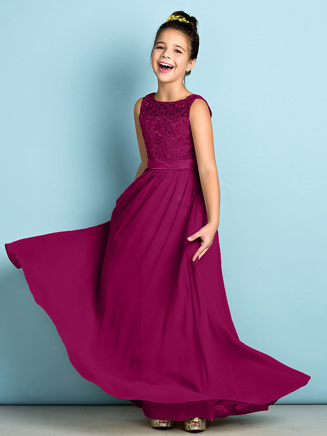 Elegant A-Line Floor Length Lace Junior Bridesmaid Dress