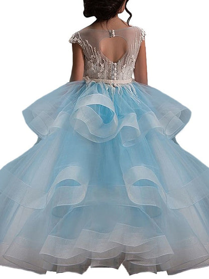 Elegant Ball Gown Lace Flower Girl Dresses with Beading Ruffles Buttons
