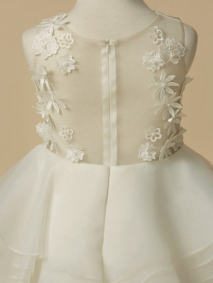 Elegant Flower Girl Dress - Lace Organza Sleeveless Scoop Neck A-Line Knee Length
