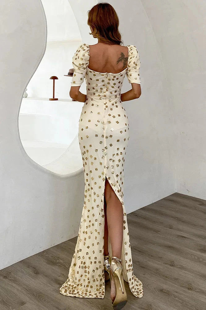 Elegant Puff Sleeve Mermaid Long Evening Party Dress