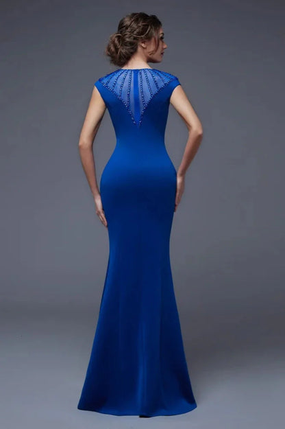 Elegant Scoop Mermaid Evening Gowns Long Split Prom Dress With Beadings