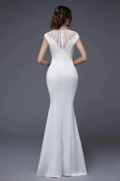 Elegant Scoop Mermaid Evening Gowns Long Split Prom Dress With Beadings