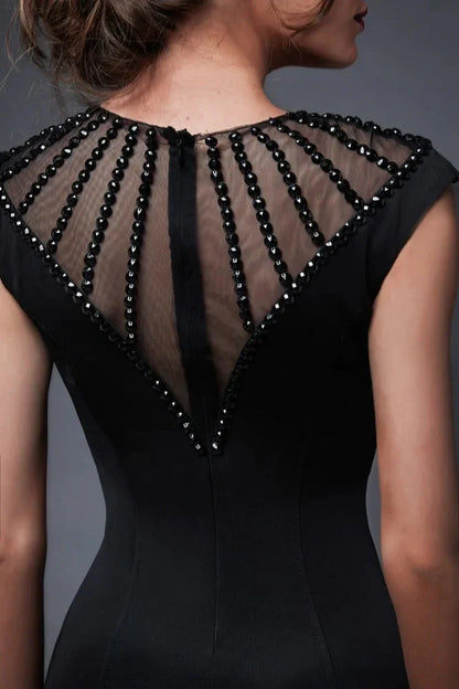 Elegant Scoop Mermaid Evening Gowns Long Split Prom Dress With Beadings