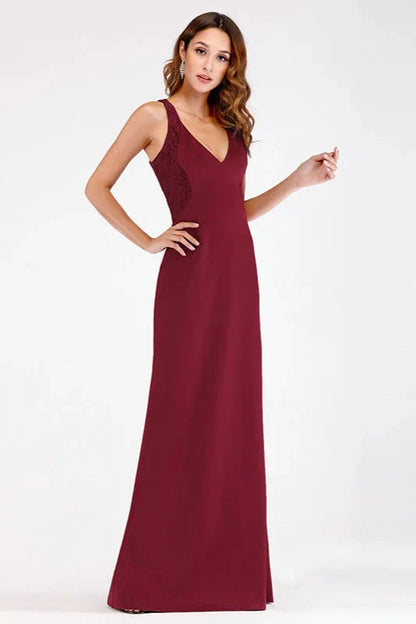 Elegant V-neck Burgundy Mermaid Lace Evening Gowns