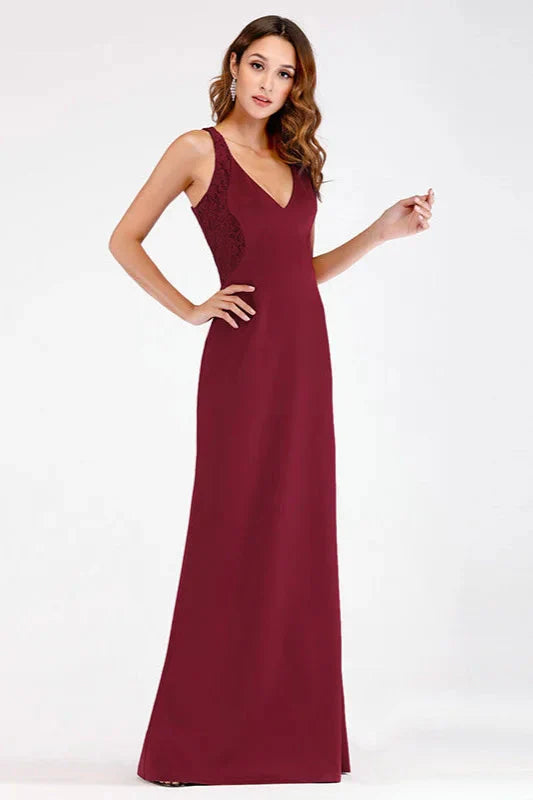 Elegant V-neck Burgundy Mermaid Lace Evening Gowns