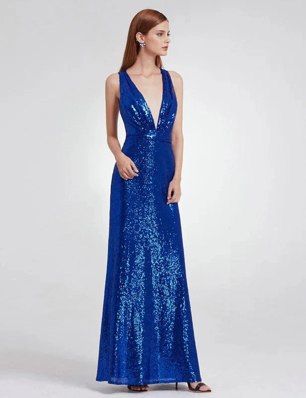 Elegant V-Neck Sleeveless Sequins Long Evening Prom Dress Online