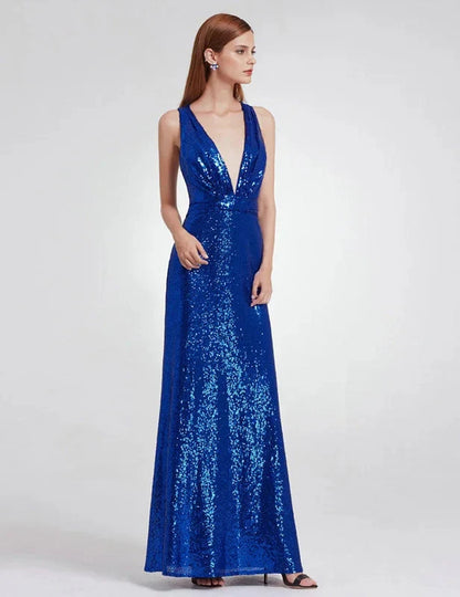 Elegant V-Neck Sleeveless Sequins Long Evening Prom Dress Online