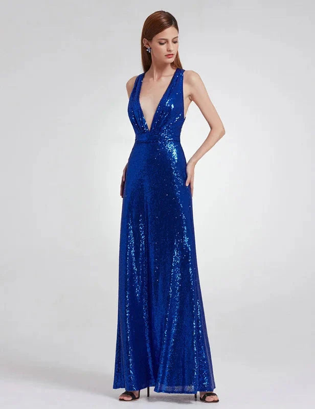 Elegant V-Neck Sleeveless Sequins Long Evening Prom Dress Online