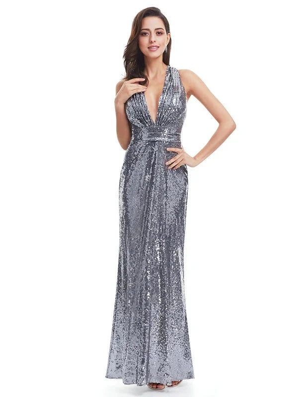 Elegant V-Neck Sleeveless Sequins Long Evening Prom Dress Online