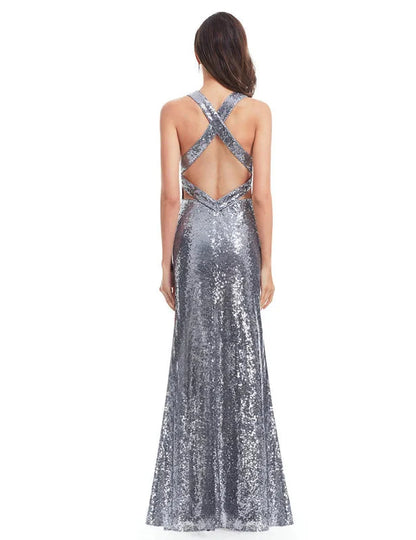 Elegant V-Neck Sleeveless Sequins Long Evening Prom Dress Online