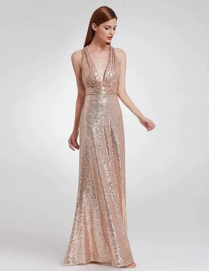 Elegant V-Neck Sleeveless Sequins Long Evening Prom Dress Online