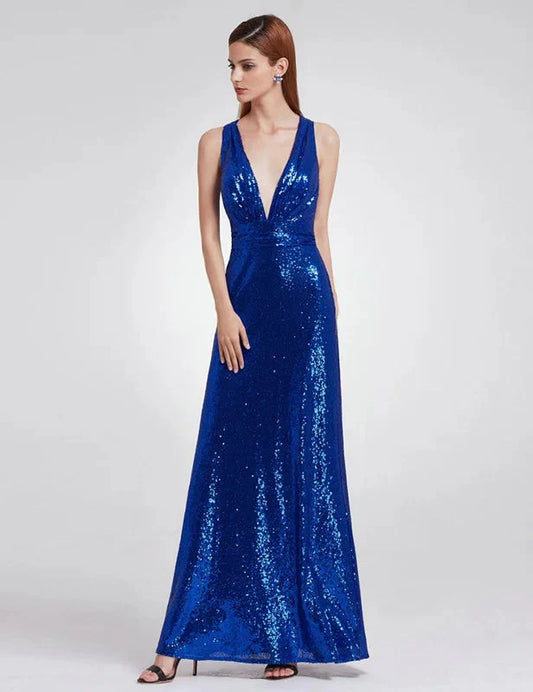 Elegant V-Neck Sleeveless Sequins Long Evening Prom Dress Online
