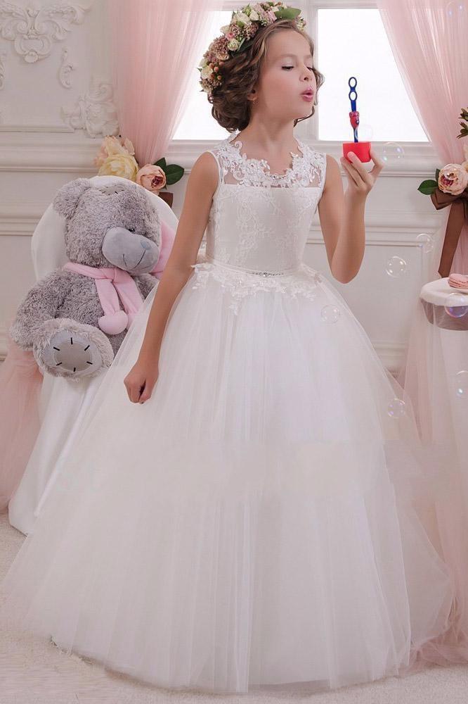 Elegant White Lace Ball Gown for Flower Girls