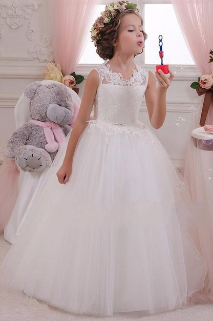 Elegant White Lace Ball Gown for Flower Girls
