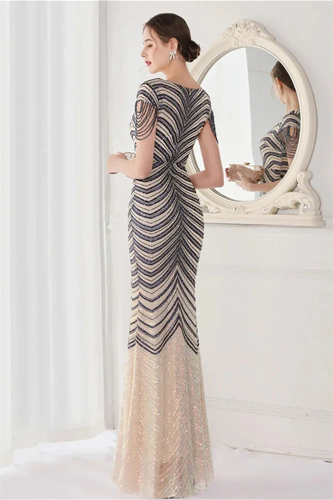 Fabulous Cap Sleeves V-Neck Evening Dress Mermaid Sequins Online