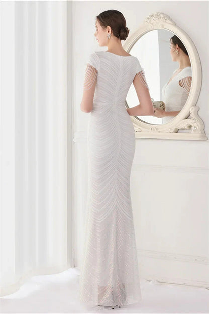Fabulous Cap Sleeves V-Neck Evening Dress Mermaid Sequins Online