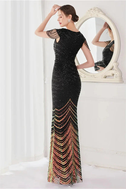 Fabulous Cap Sleeves V-Neck Evening Dress Mermaid Sequins Online