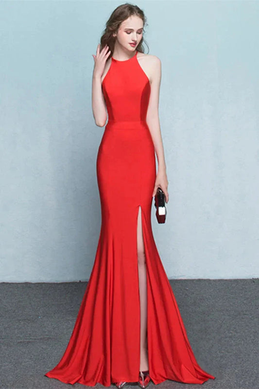 Fabulous Halter Sleeveless Evening Dress Mermaid Long Split Online