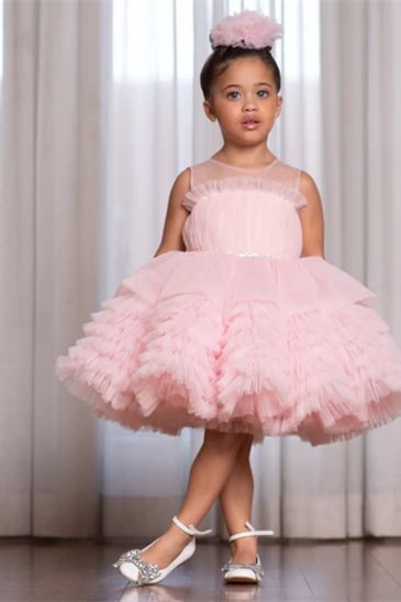 Fabulous Sleeveless Pink Tulle Flower Girl Dress - Short Pageant Dress