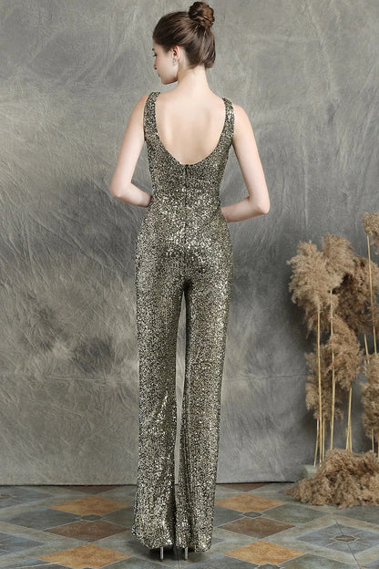 Fabulous V-Neck Sequins Evening Gown Sleeveless Jumpsuit
