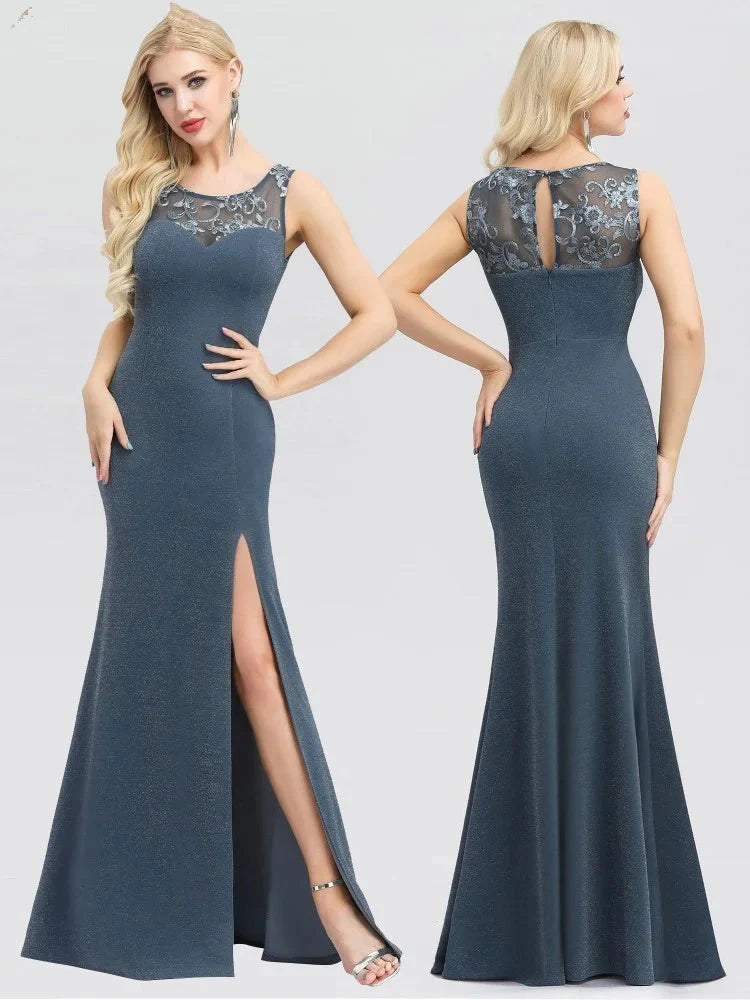 Fashion Embrodiery Split Mermaid Evening Prom Dress